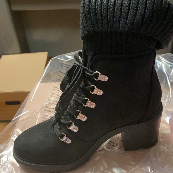 Justfab BLACK or GRAY Ankle Boots with Sweater Cuff - Picture 3 of 15